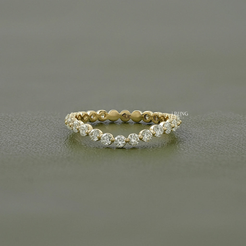 Round Cut Lab Diamond Curved Wedding Band