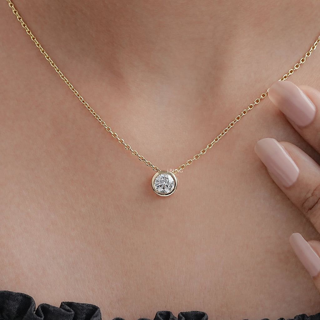 Round Cut Lab Grown Diamond Bezel Set Necklace