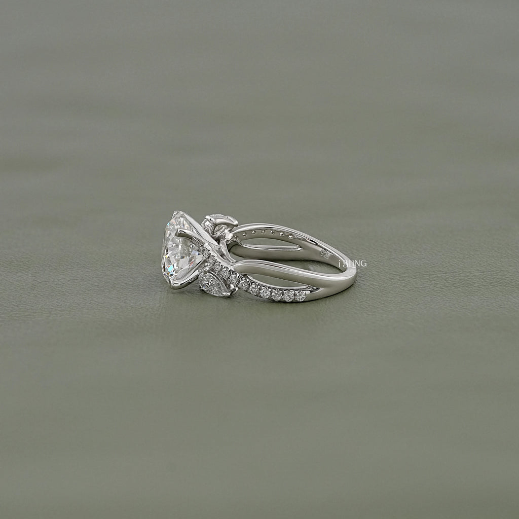 Round Cut Three Stone Twisted Accent Ring