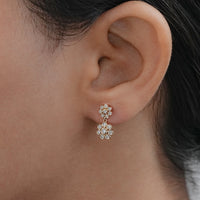 Round Lab Diamond Flower Dangle Earrings