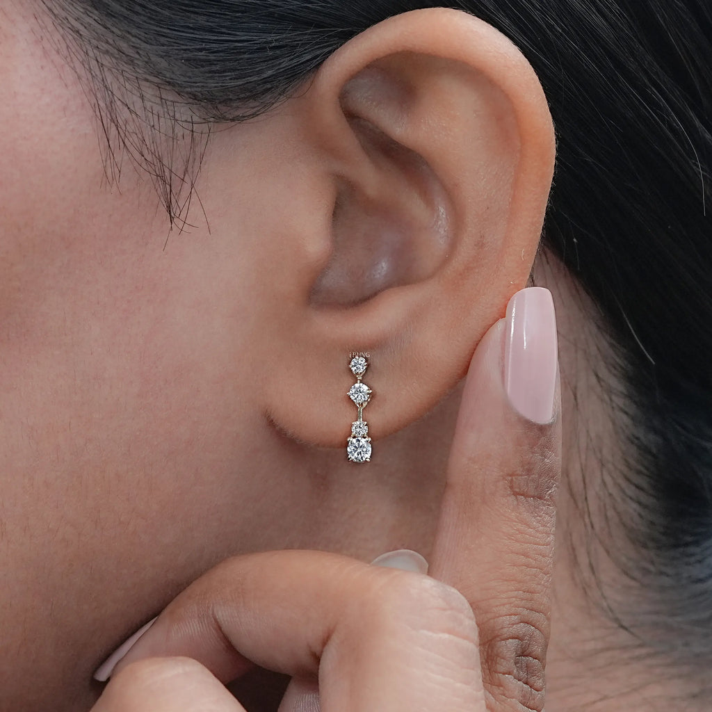 Round Lab Diamond Drop Dangle Earrings