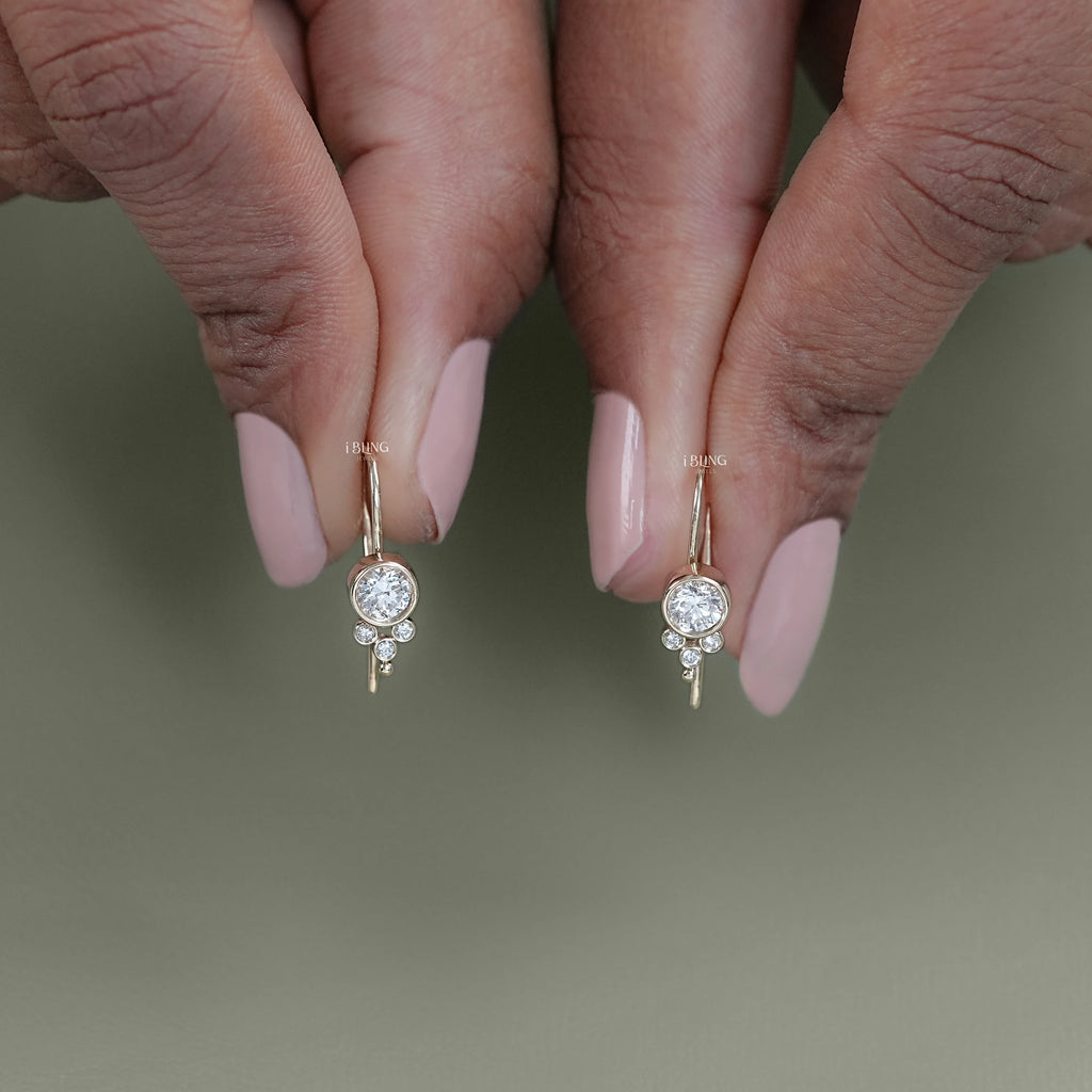 Round Diamond Bezel Set Wire Earrings