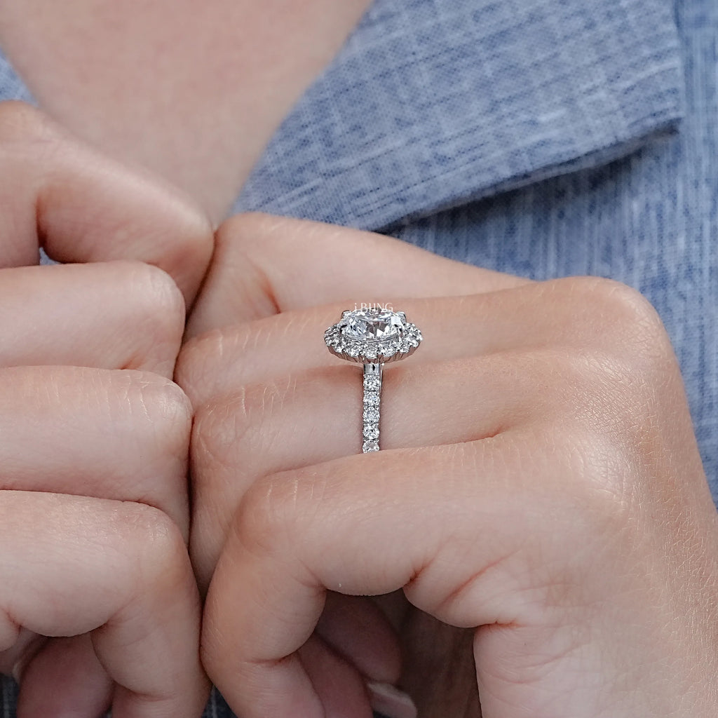 Round Lab Diamond Halo Engagement Ring