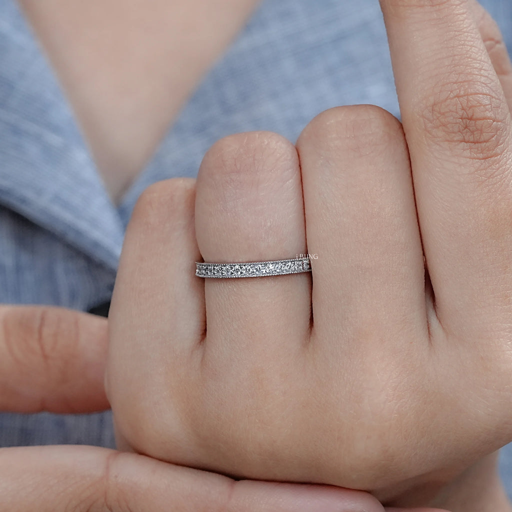 Round Diamond Pave Set Eternity Wedding Band