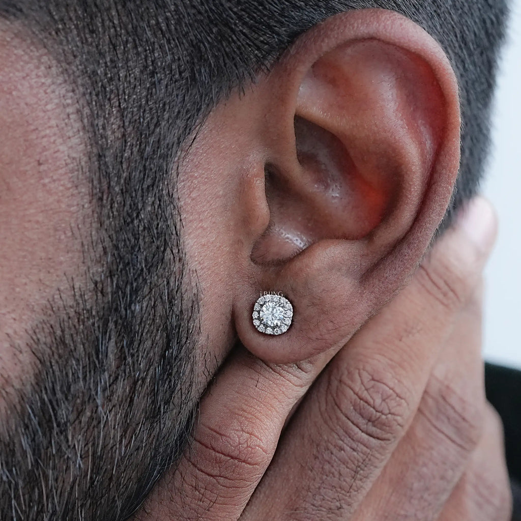 Round Shape Halo Stud Earring For Men