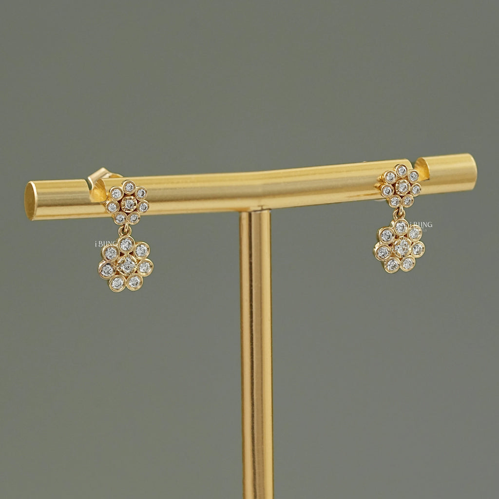 Round Lab Diamond Flower Dangle Earrings