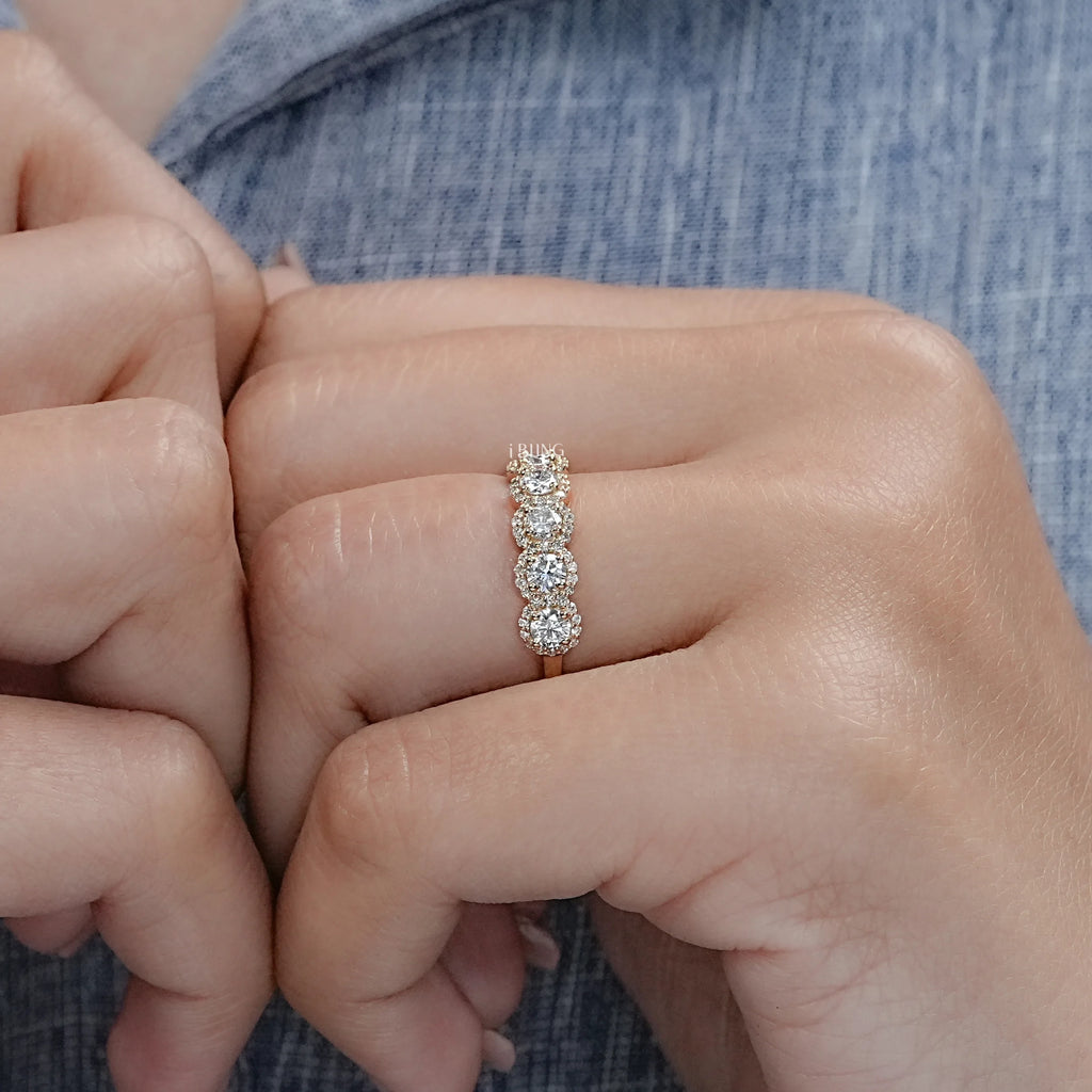 Round Lab Diamond Halo Wedding Band