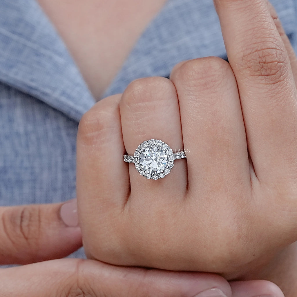 Round Lab Diamond Halo Engagement Ring