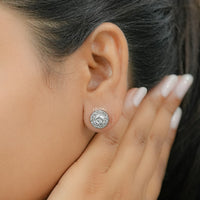 Round Rose Cut Diamond Halo Stud Earrings