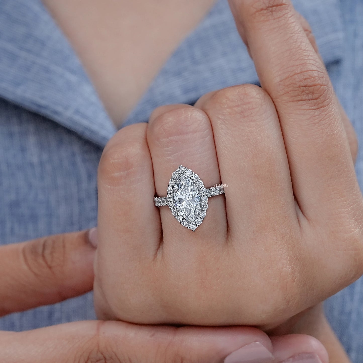 Marquise Lab Diamond Halo Engagement Ring