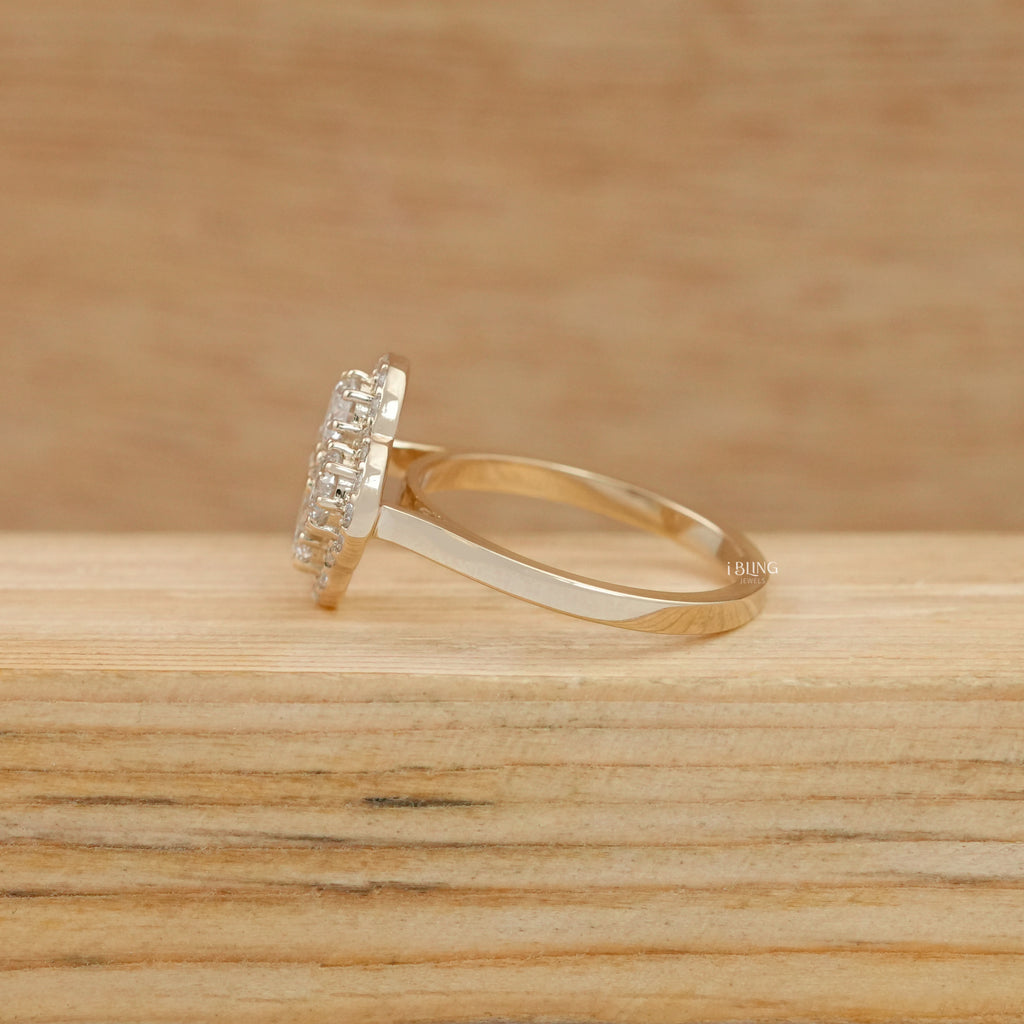 Round Lab Diamond Floral Design Halo Engagement Ring