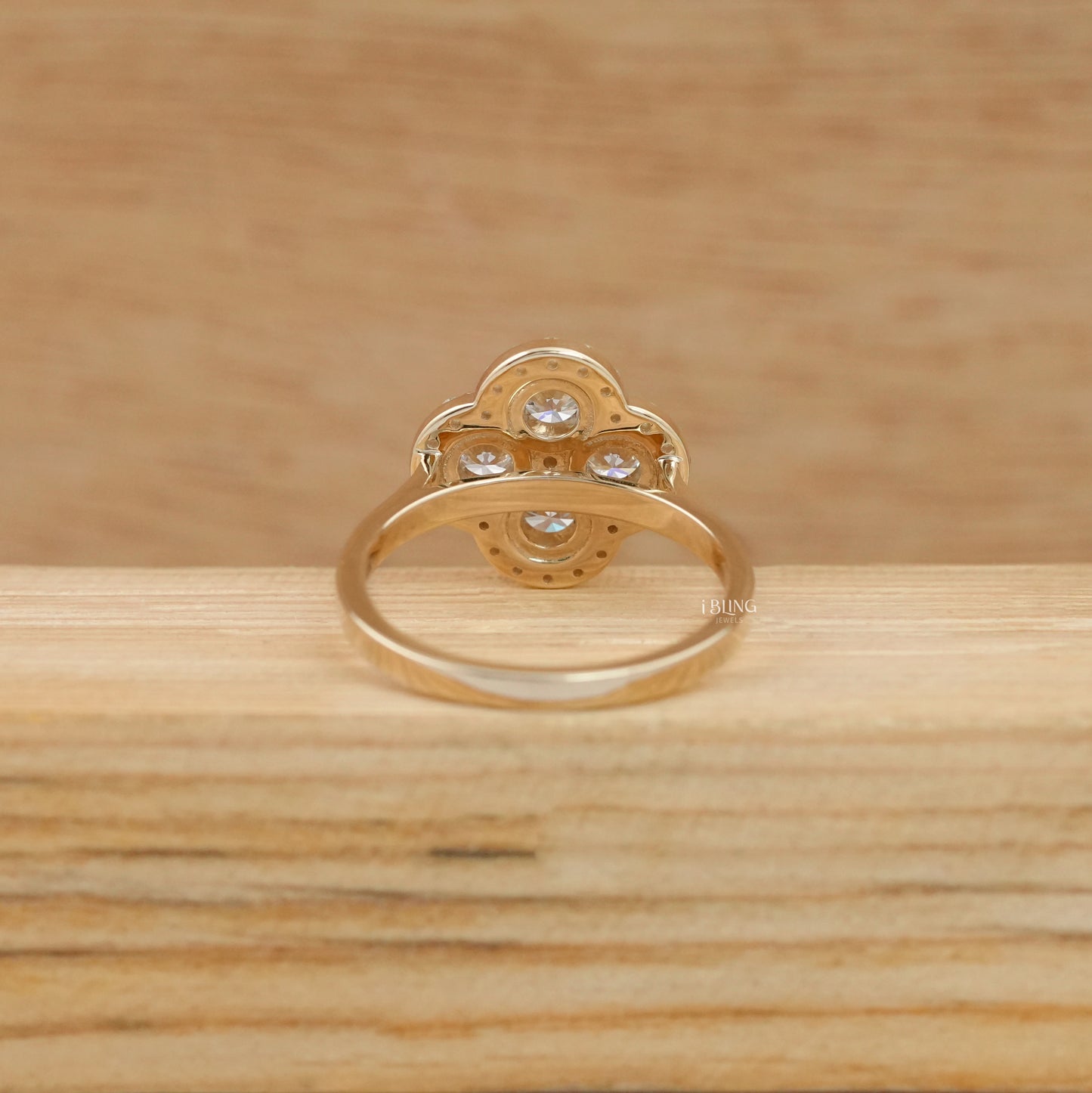 Round Lab Diamond Floral Design Halo Engagement Ring