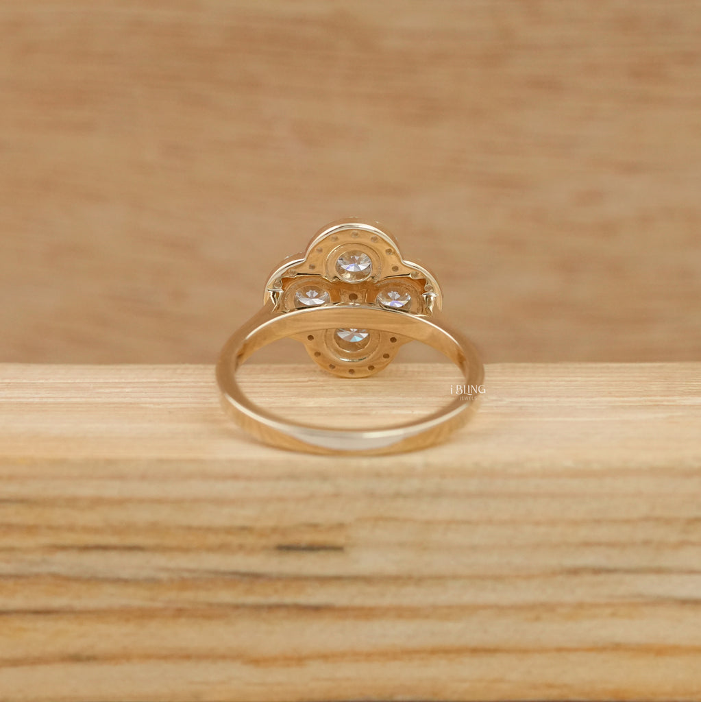 Round Lab Diamond Floral Design Halo Engagement Ring