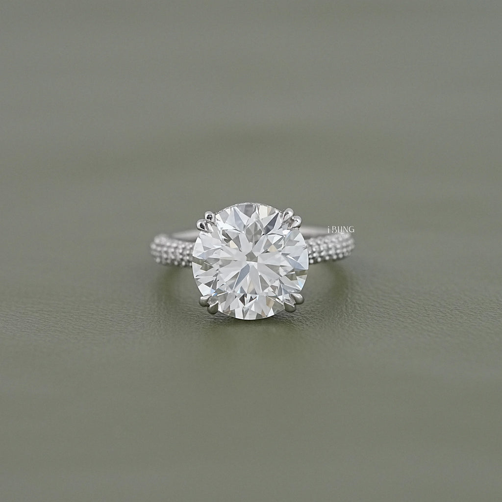 Round Cut Hidden Halo Pave Engagement Ring