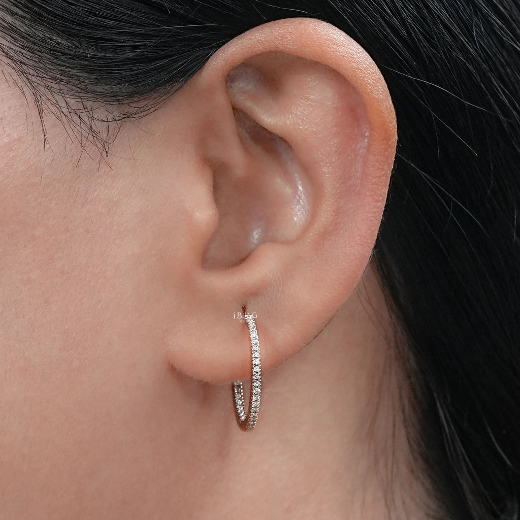 Round Lab Diamond In-Out Hoop Earrings