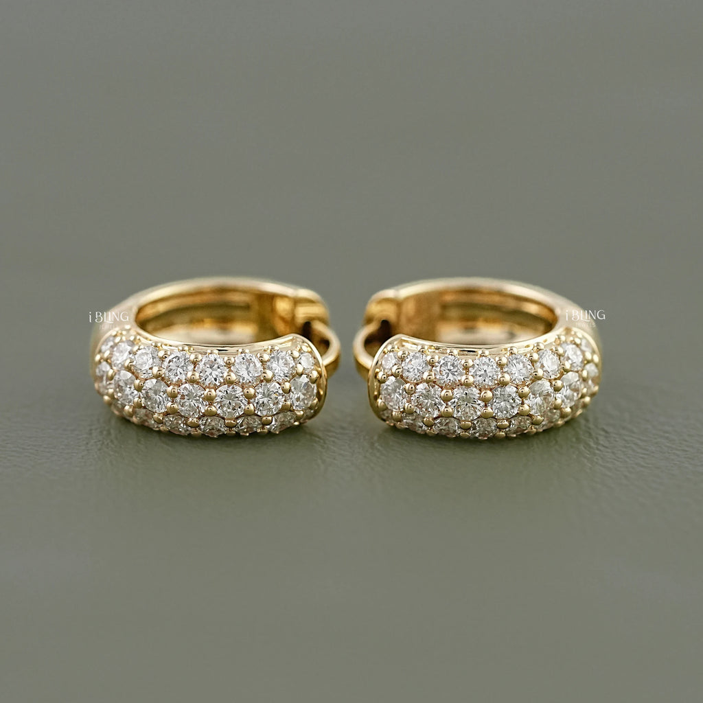 Round Diamond Pave Set Huggie Hoop Earrings