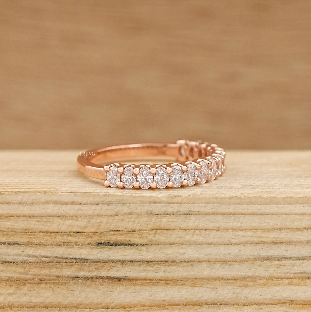 Oval Lab Diamond Half Eternity Wedding Band