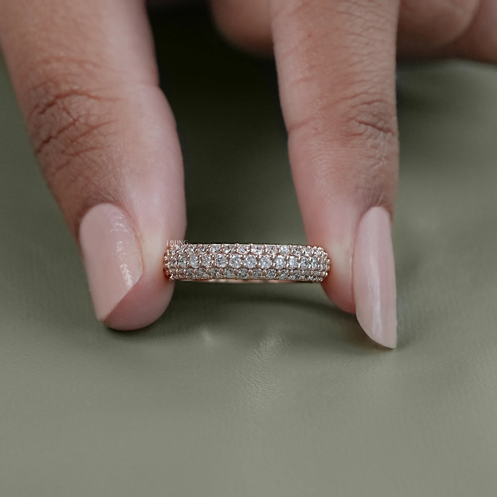 Three Row Round Lab Diamond Wedding Band
