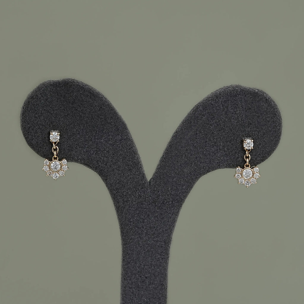 Round Cut Lab Diamond Cluster Drop Earrings
