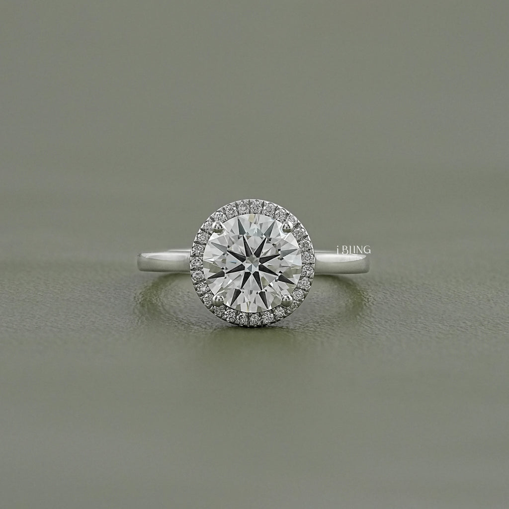 Round Cut Lab Diamond Halo Engagement Ring