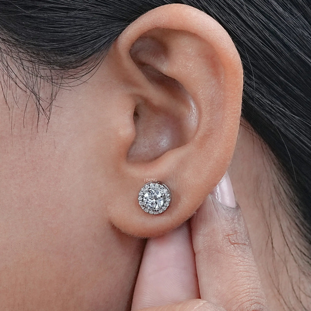 Round Cut Lab Grown Diamond Halo Stud