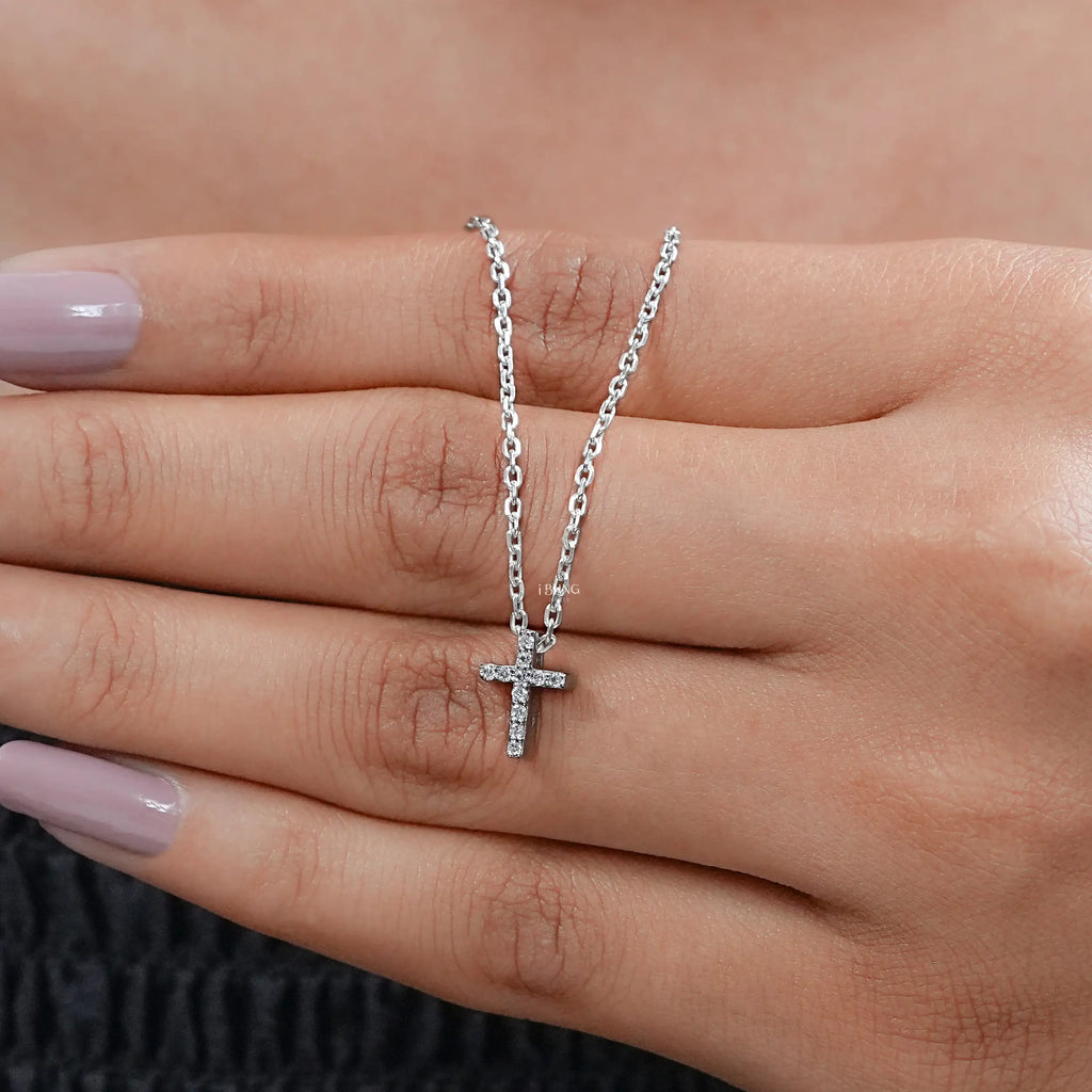 Round Lab Diamond Cross Pendant