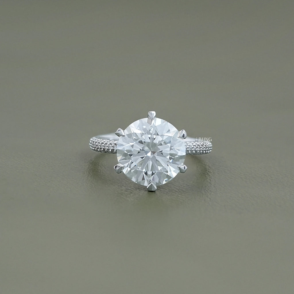 Round Cut Lab Diamond Pave Set Engagement Ring