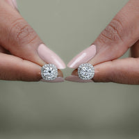Round Cut Lab Diamond Halo Stud Earrings