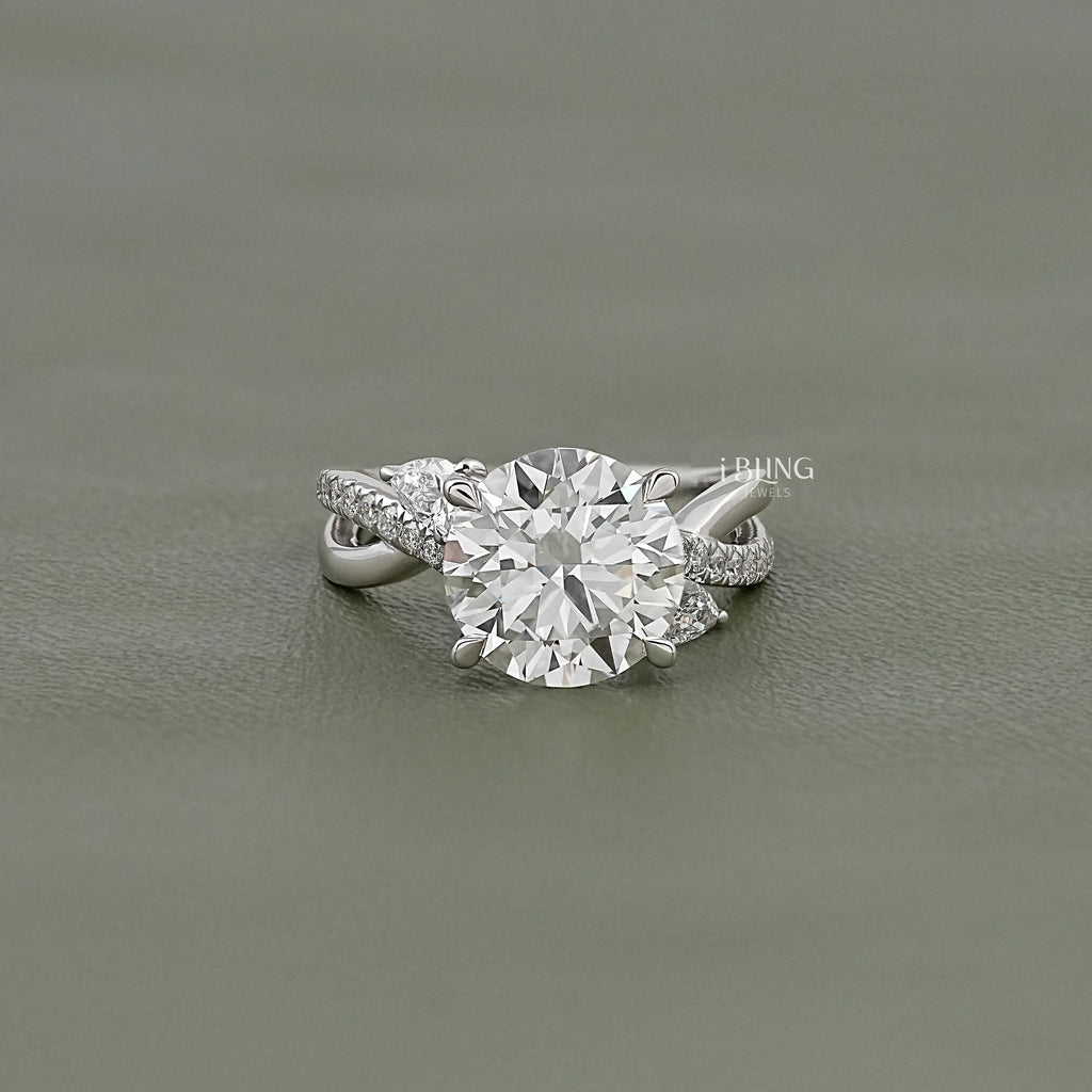 Round Cut Three Stone Twisted Accent Ring
