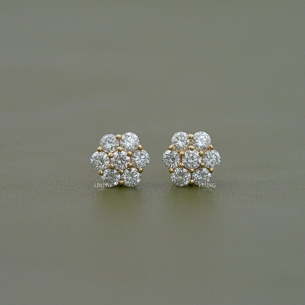 Round Cut Lab Diamond Floral Shape Stud Earrings