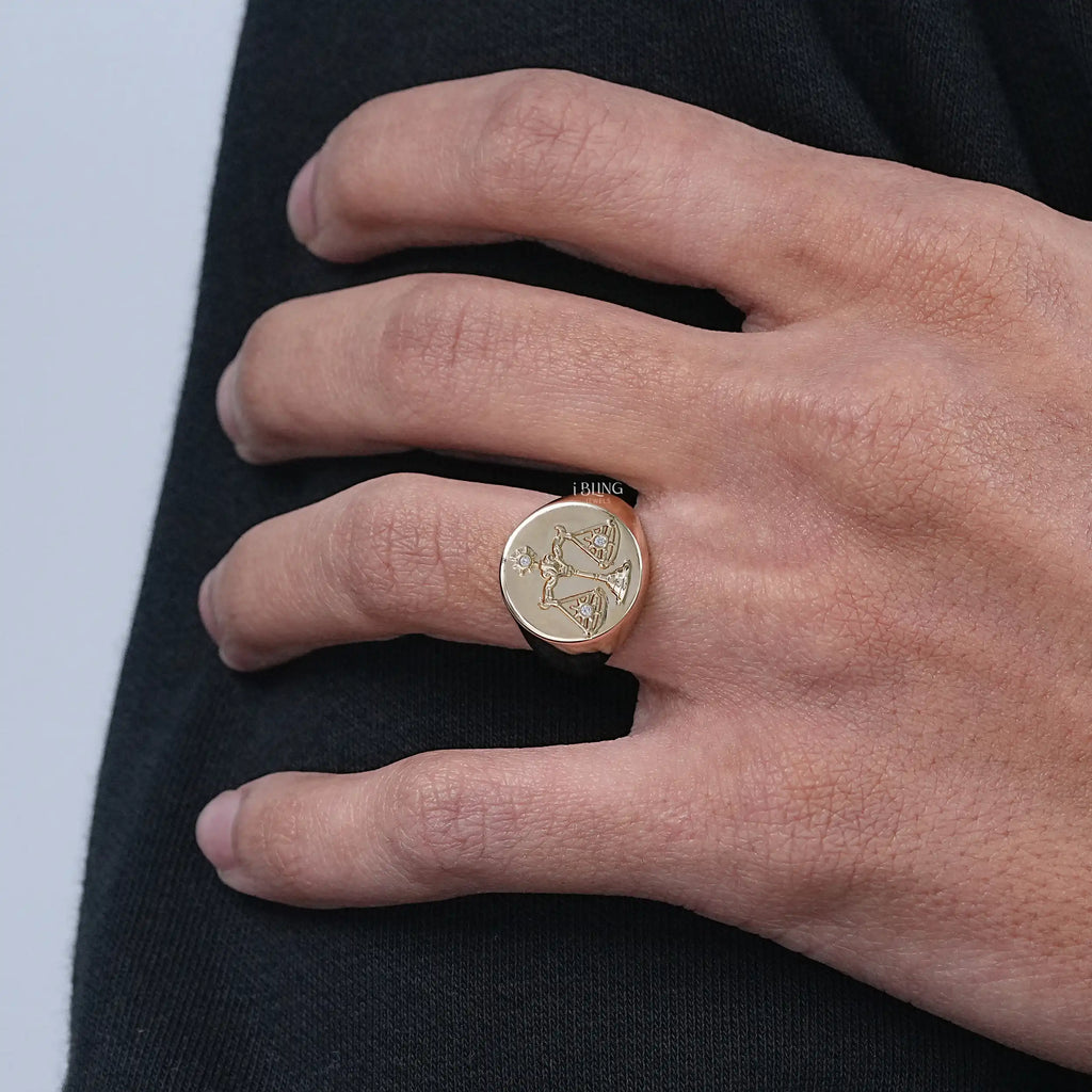 Round Cut Lab Diamond Libra Zodiac Unisex Ring