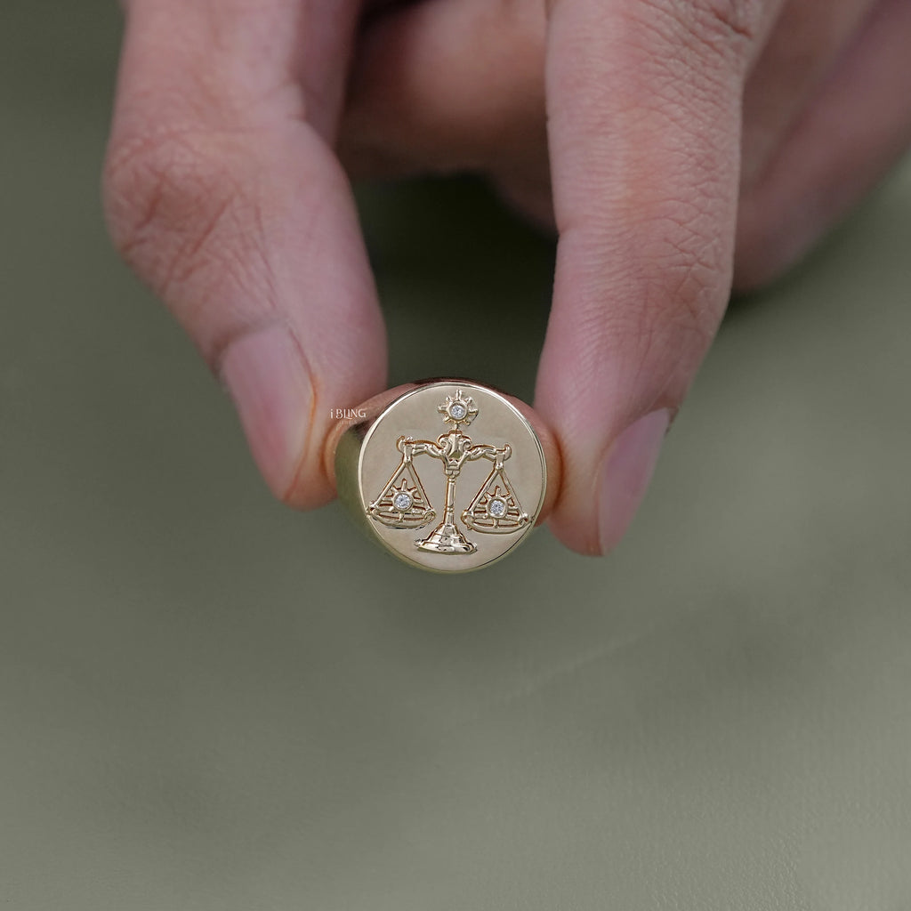 Round Cut Lab Diamond Libra Zodiac Unisex Ring