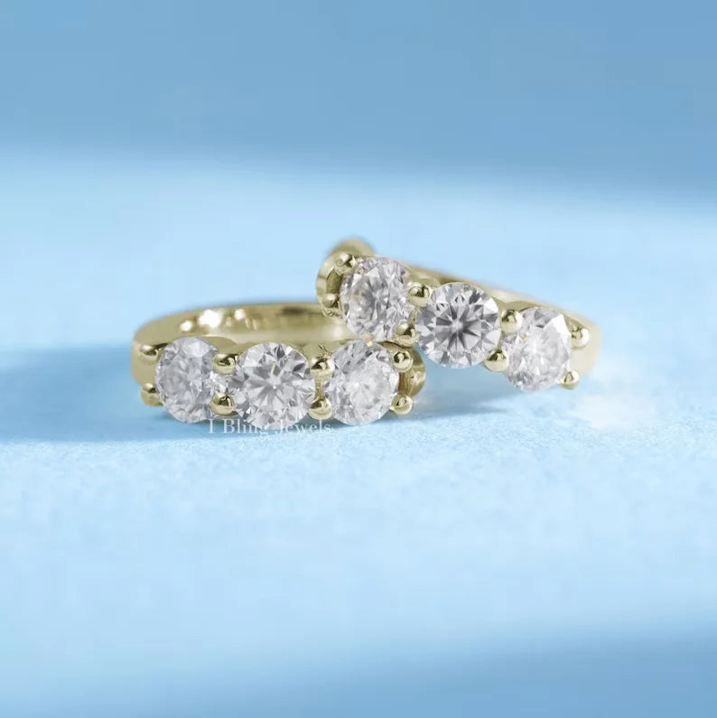 Round Cut Three Stone Huggie Hoop Earrings