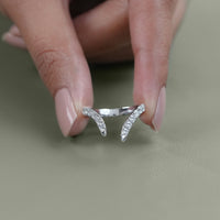 Open Cuff Round Diamond V Shape Wedding Band