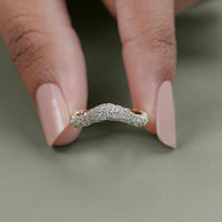 Round Diamond Pave Set Curved Wedding Band
