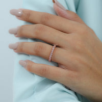 Pink Round Cut Lab Diamond Half Eternity Wedding Band