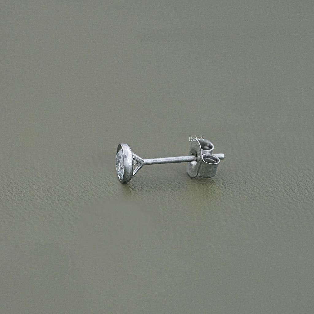 Bezel Round Diamond Stud Earring