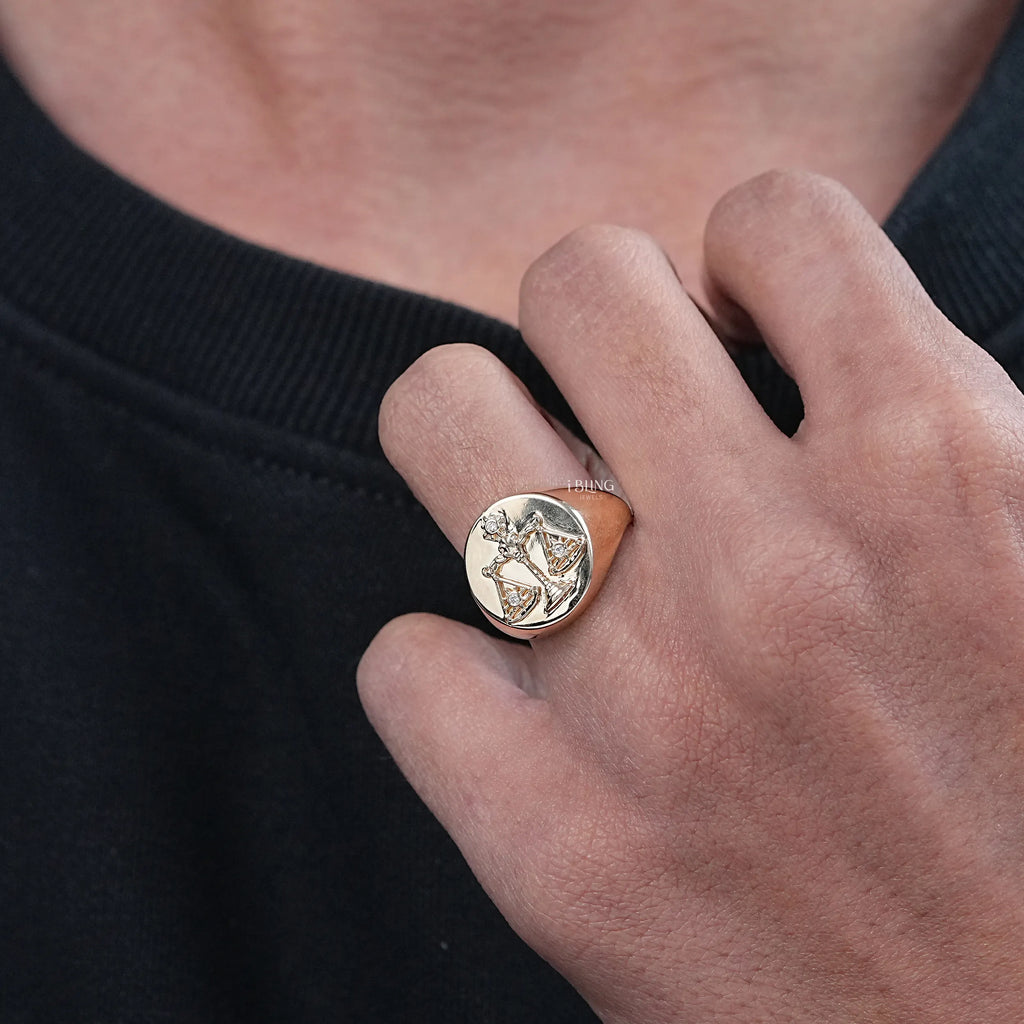 Round Cut Lab Diamond Libra Zodiac Unisex Ring