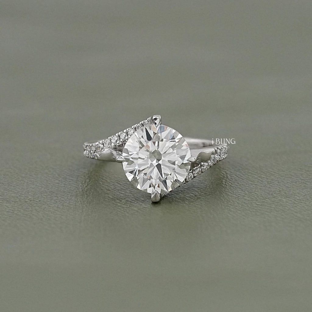 Round Cut Diamond Bypass Accent Engagement Ring