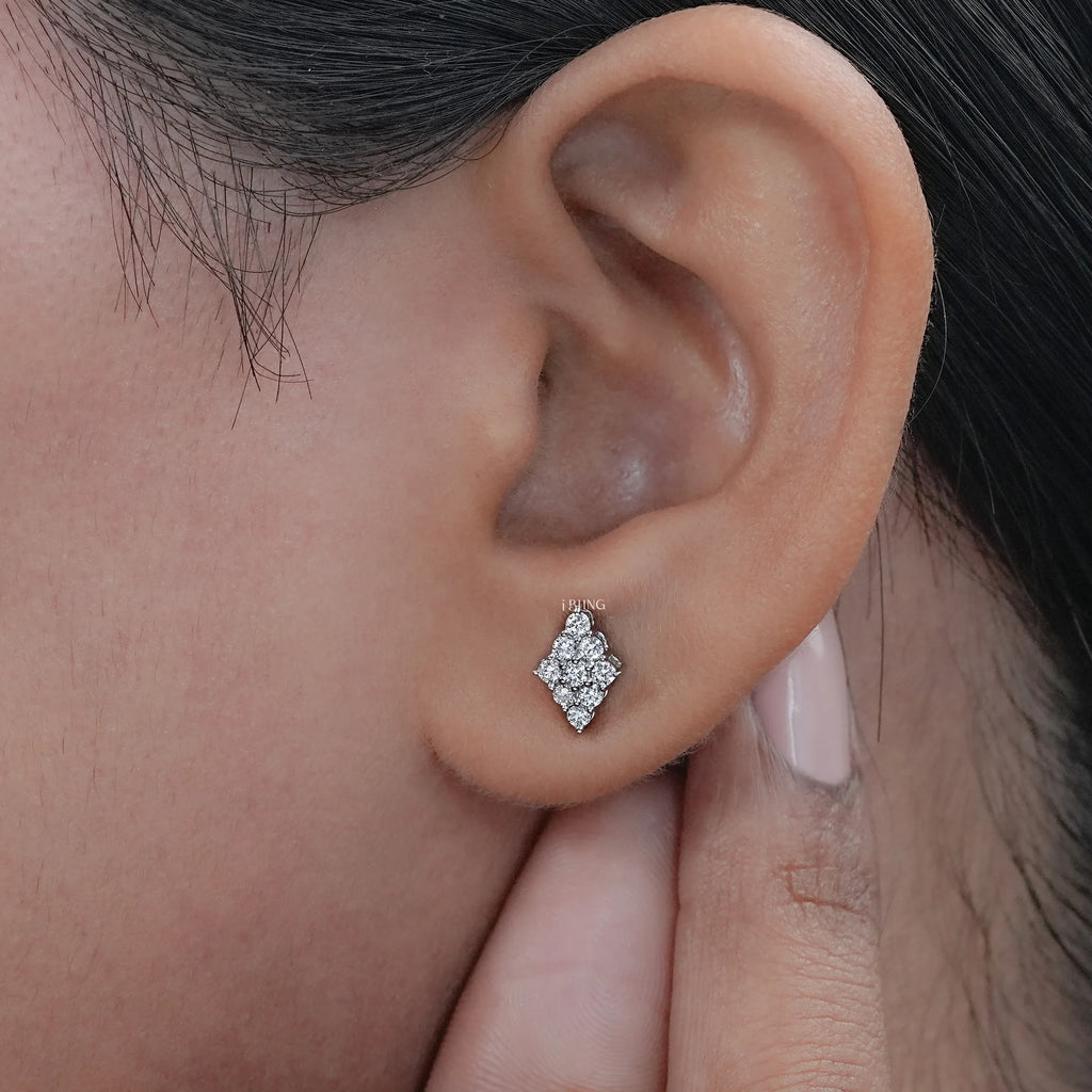 Round Diamond Cluster Stud Earrings