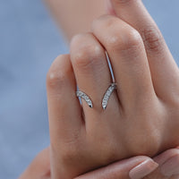 Open Cuff Round Diamond V Shape Wedding Band