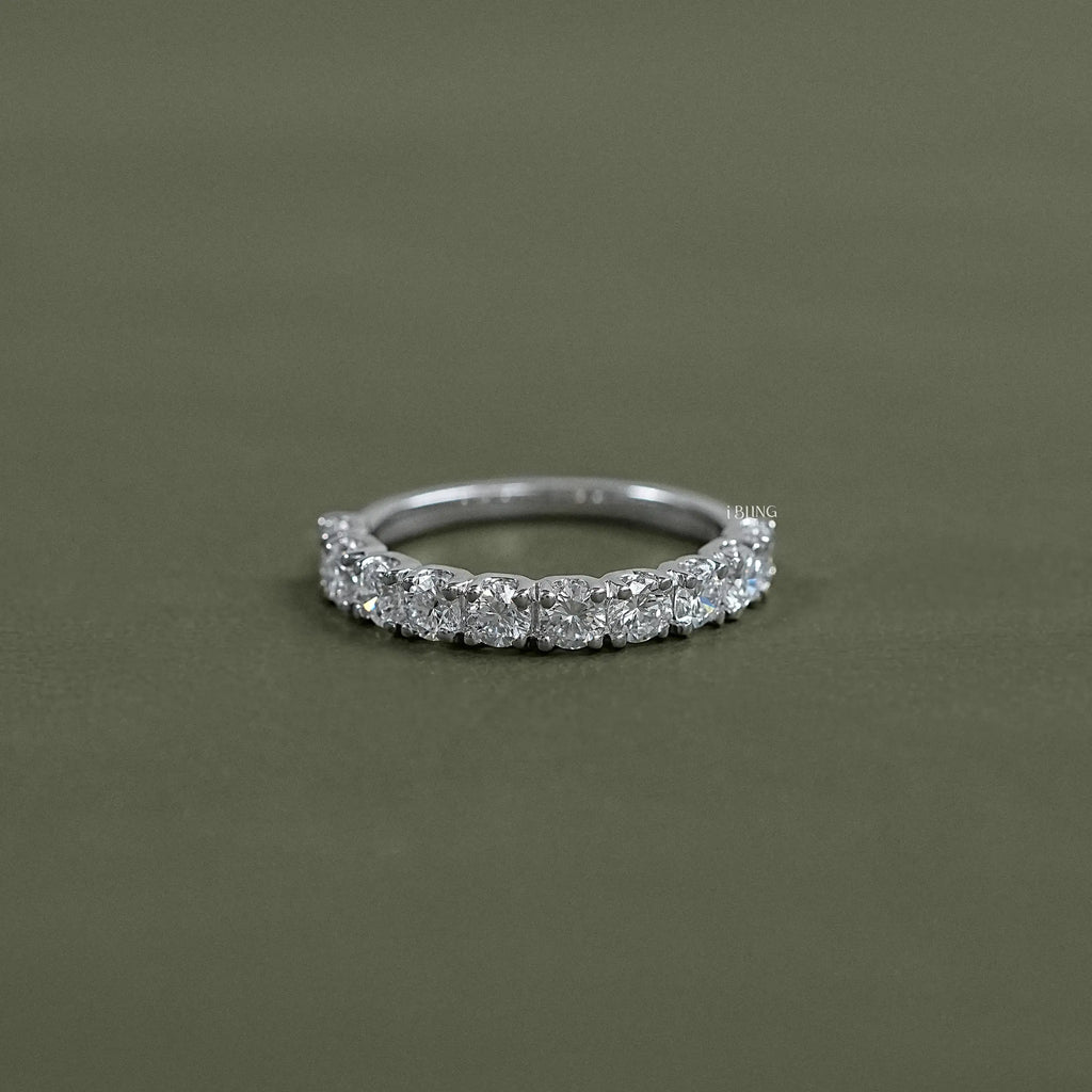Round Lab Diamond Half Eternity Wedding Band