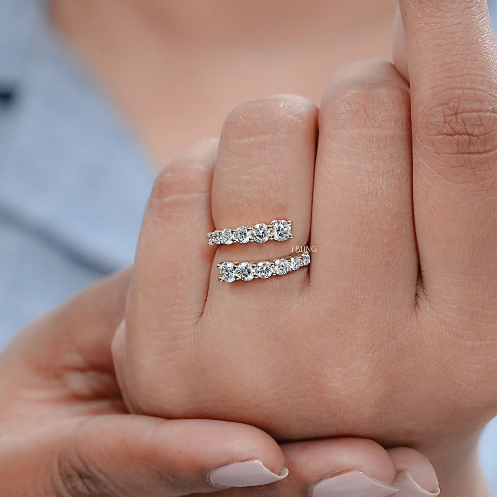 Round Lab Diamond Bypass Wedding Band