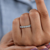 Round Lab Diamond Half Eternity Wedding Band