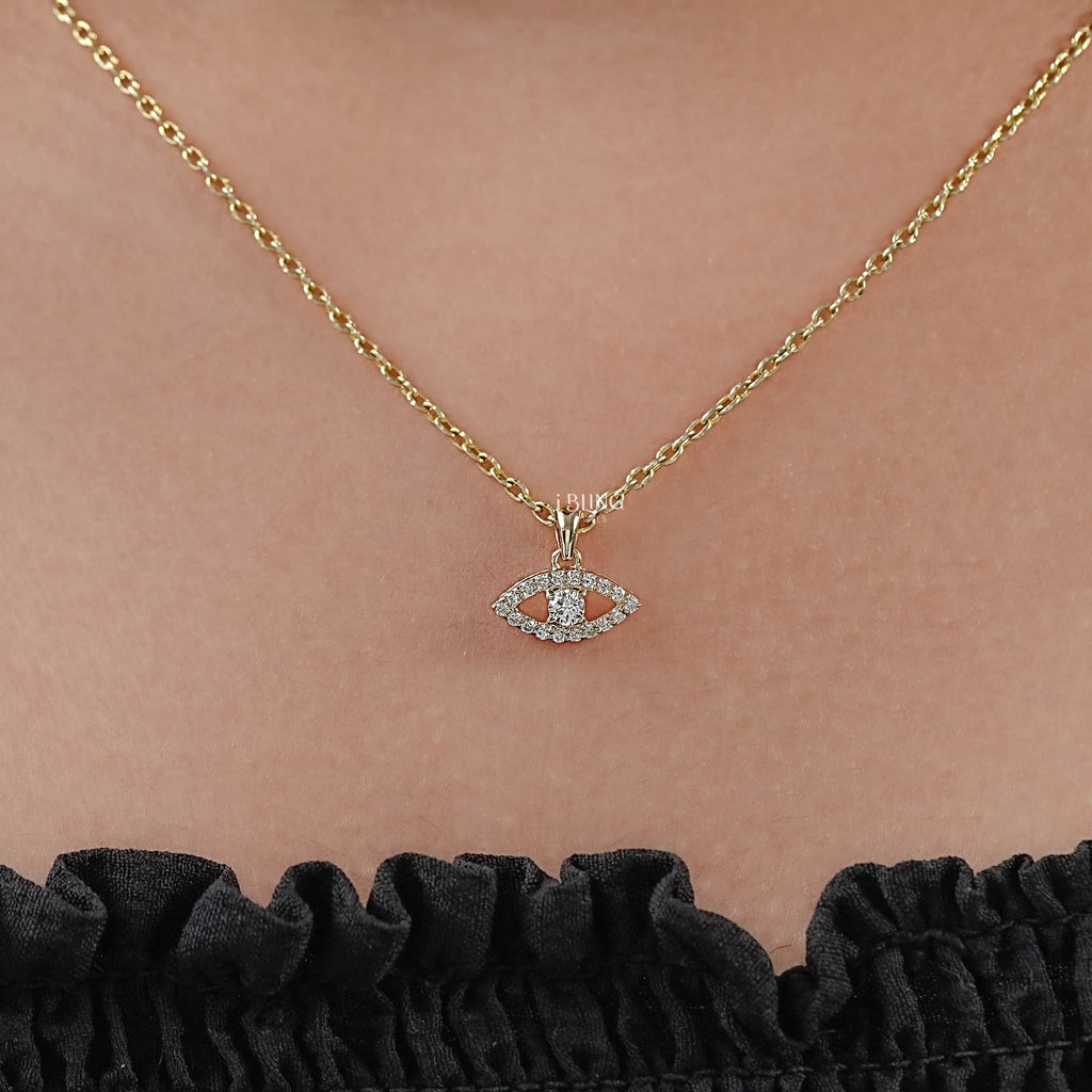 Round Cut Lab Diamond Evil Eye Pendant