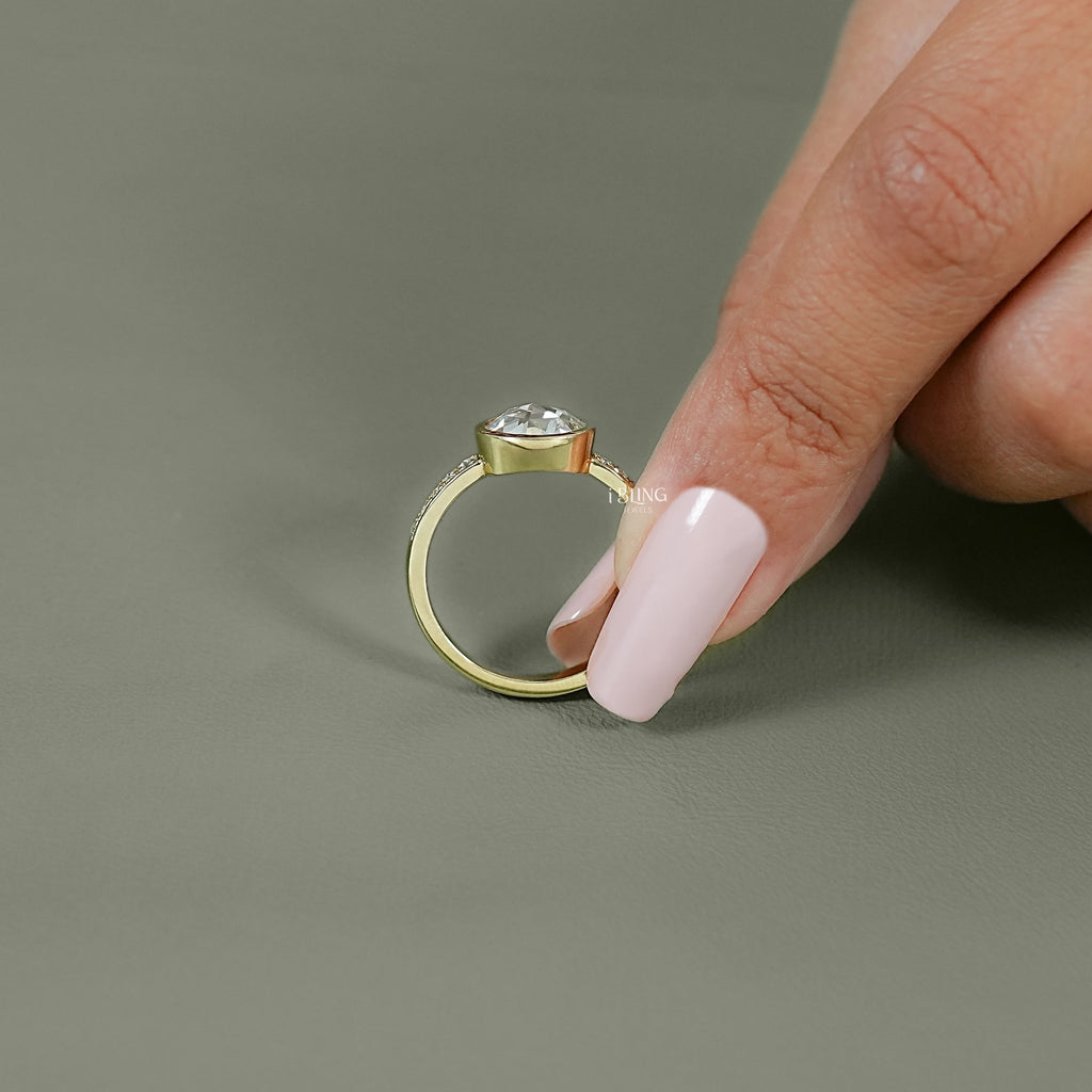 Bezel Set Rose Cut Round Accent Diamond Ring