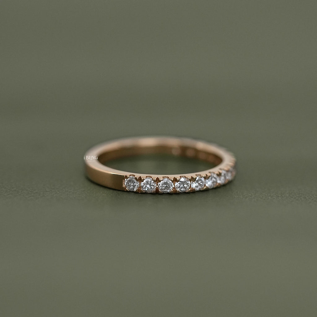Round Diamond Half Eternity Wedding Band