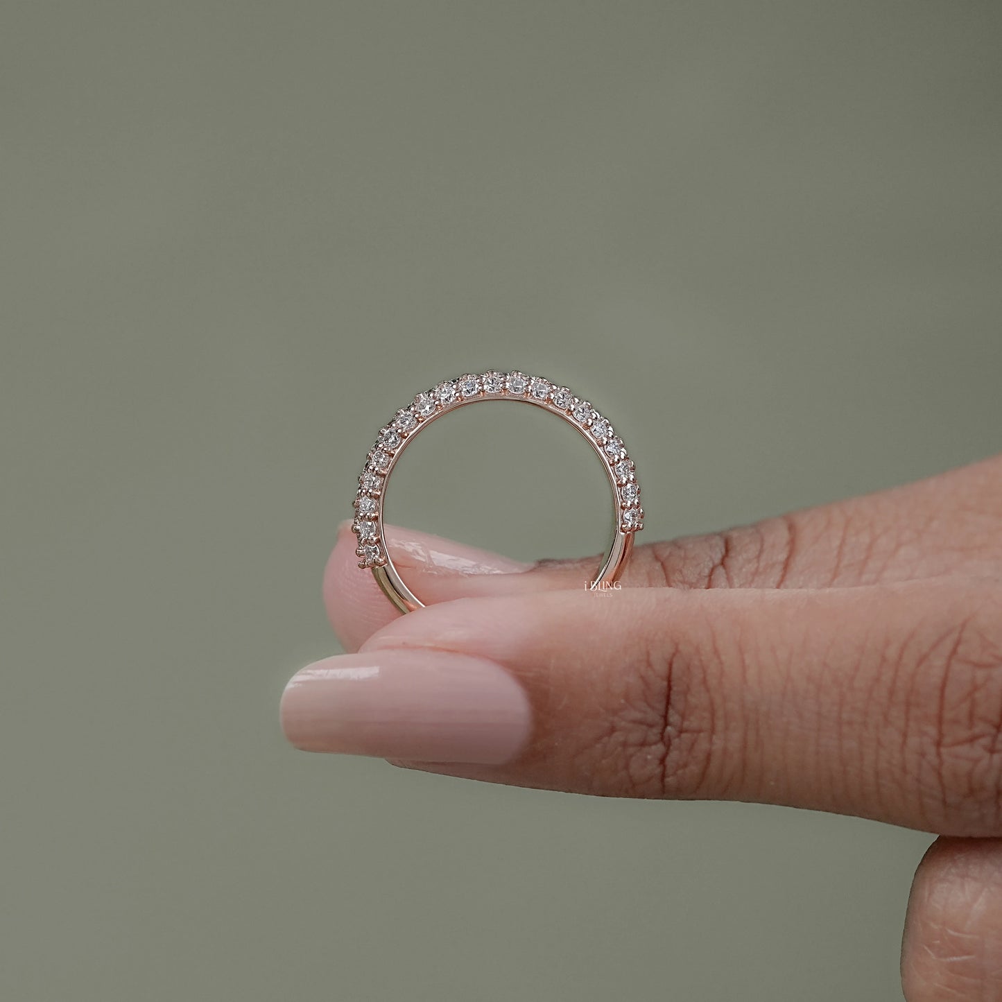 Three Row Round Lab Diamond Wedding Band Full Eternity