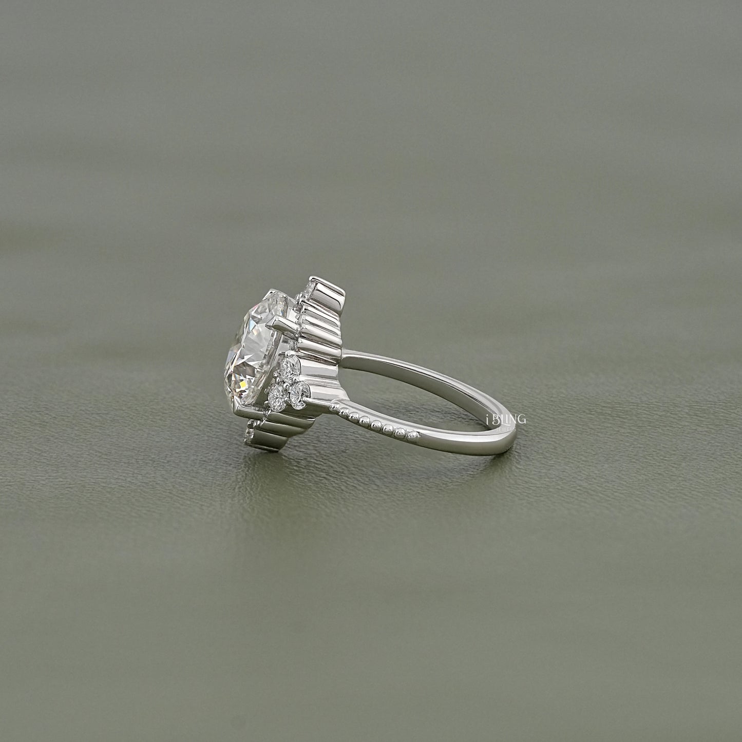 Round Cut Diamond Beads Engagement Ring Side Stone