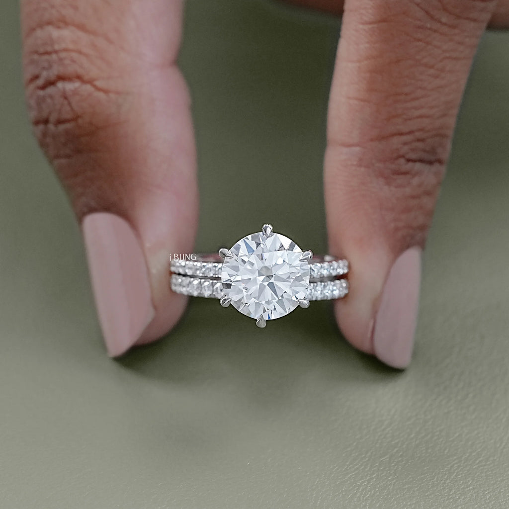 Round Cut Lab Diamond Bridal Ring Set